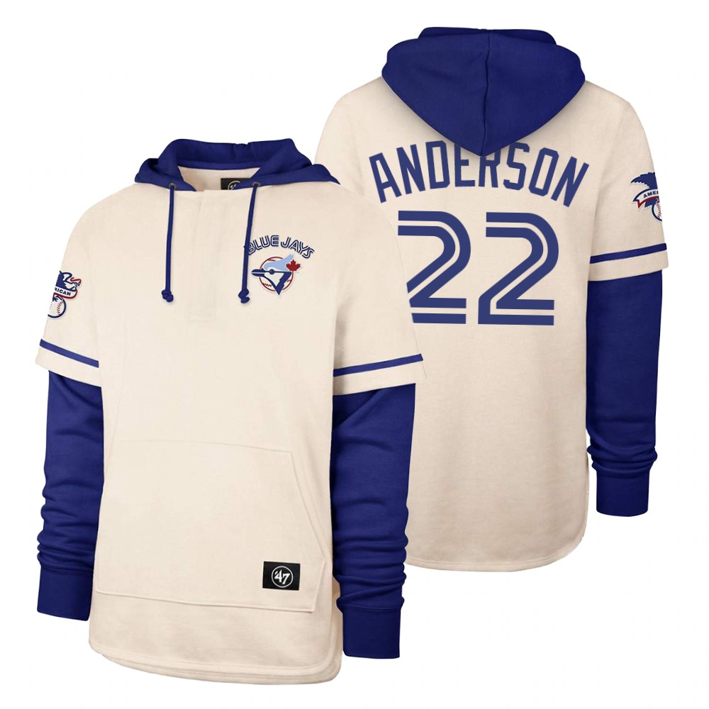 Men Toronto Blue Jays #22 Anderson Cream 2021 Pullover Hoodie MLB Jersey->toronto blue jays->MLB Jersey